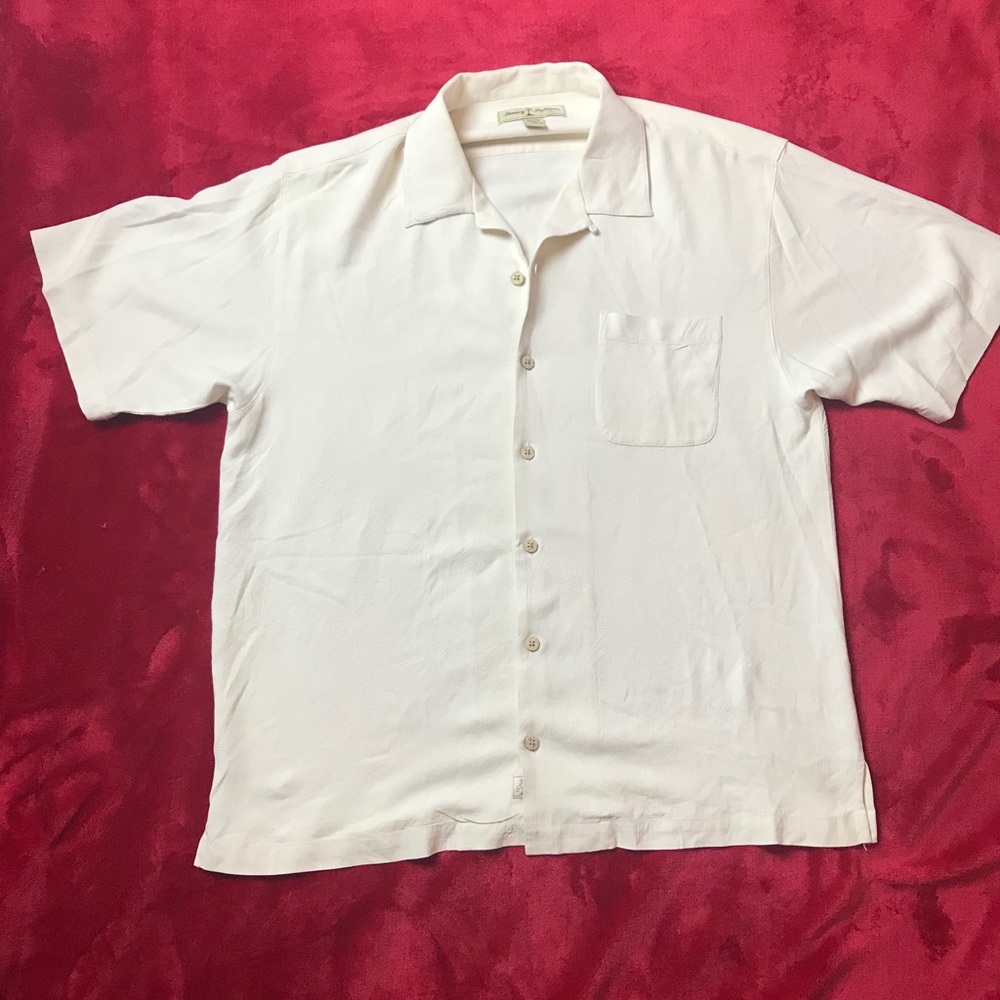Tommy Bahama 100% silk cream button down shirt
